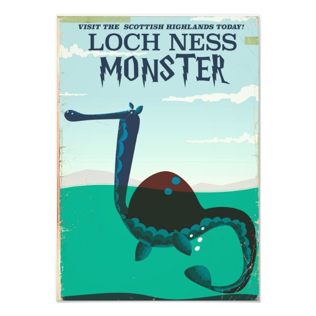 Impression Photo Affiche de voyage drôle du monstre du Loch Ness (Devant)
