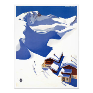 Impression Photo Affiche de voyage en ski en Autriche Vintage