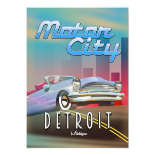 Impression Photo Affiche de voyage Motor City Detroit Michigan.