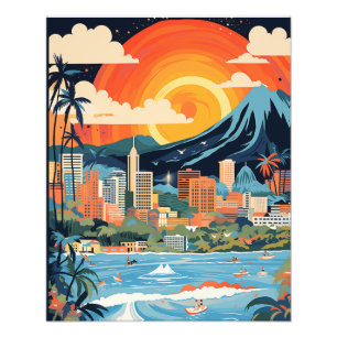Impression Photo Affiche Honolulu Beach Couleurs vives AI Généré