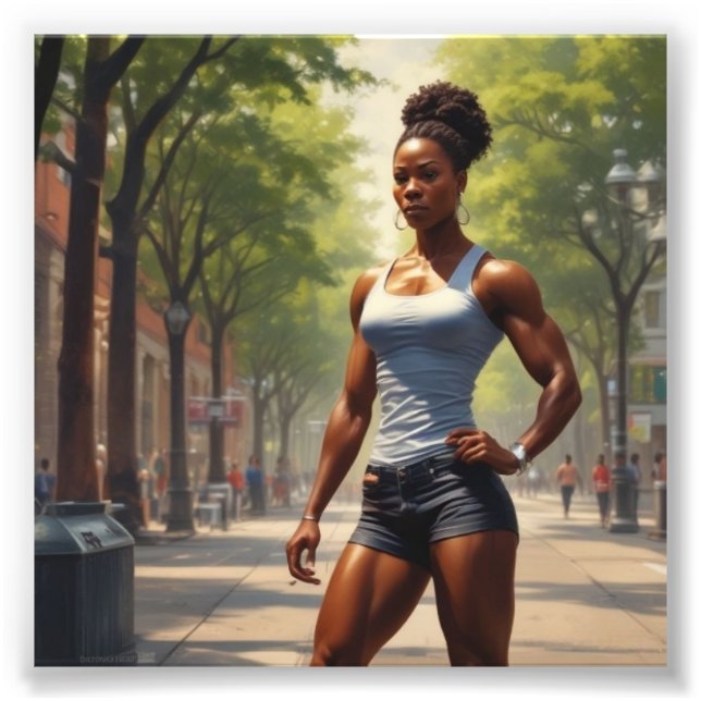 Impression Photo African American Bodybuilder Sportive Look in Park (Devant)