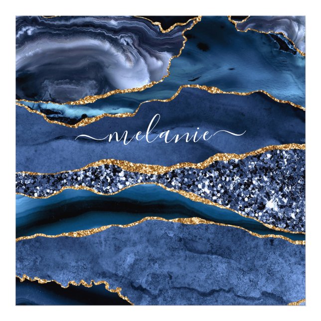 Impression Photo Agate Marine Blue Gold Parties scintillant Gemston (Devant)