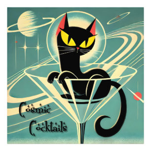 Impression Photo Âge atomique Futuriste de l'espace Noir Cat Martin