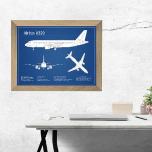Impression Photo Airbus A320 - Plans de dessin de plan d'avion ABD