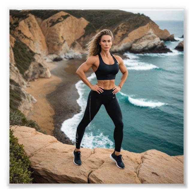 Impression Photo Alluring Fitness Girl Posing à Lycra sur Cliff (Devant)