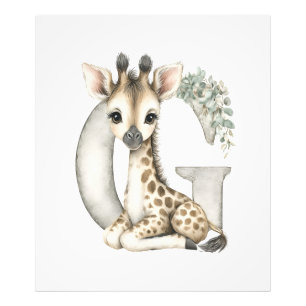 Impression Photo Alphabet Animaux Bébés Aquarelle Mignons Girafe