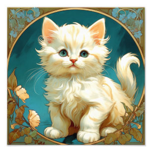 Impression Photo Alphonse Mucha Art Nouveau Chat Blanc