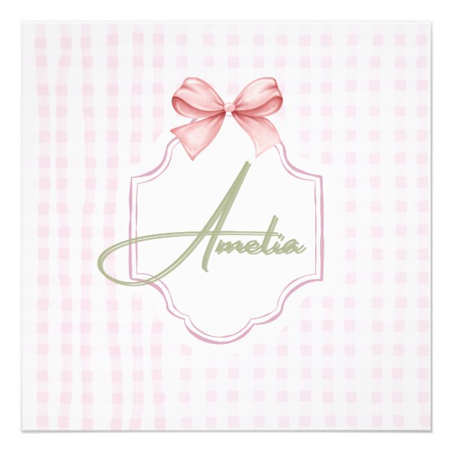 Impression Photo Amelia Personnalisé Pink Bow & En vichy Imprimer (Devant)