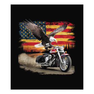 Impression Photo American Flag Mocycle Tshirt USA Flag Bike Ret