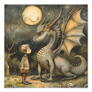 Impression Photo Amitié Magique : Dragon et Enfant Généré par IA