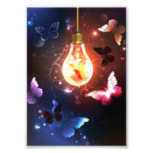 Impression Photo Ampoule lumineuse avec papillons nocturnes