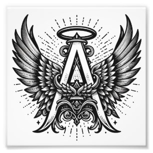 Impression Photo Angel Alphabet A Initiale Dernière Ailes Halo