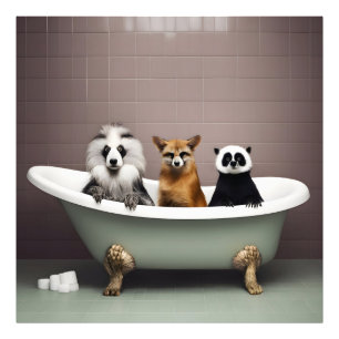 Impression Photo Animaux amusants assis dans la baignoire dans la s