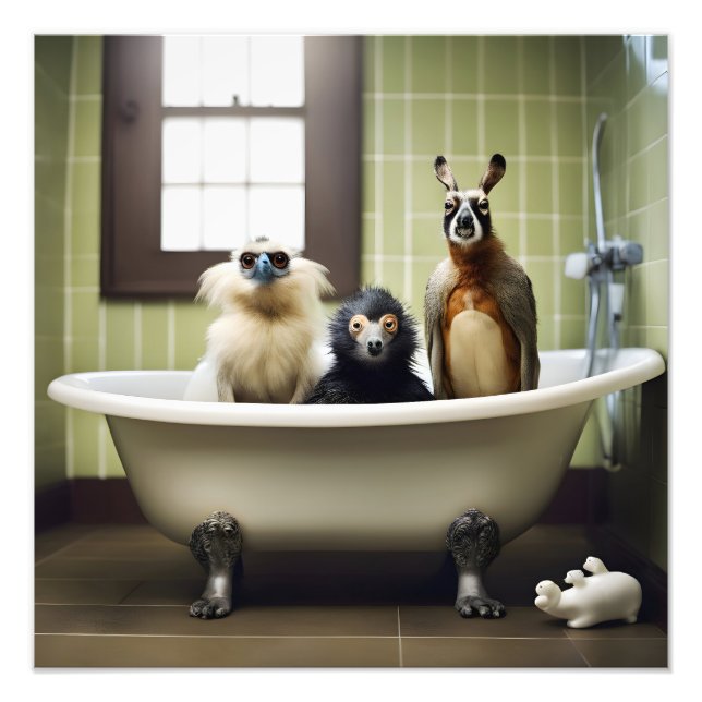 Impression Photo Animaux amusants dans la salle de bain (Devant)