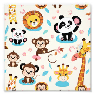 Impression Photo Animaux de zoo bébé adorables motif sans couture