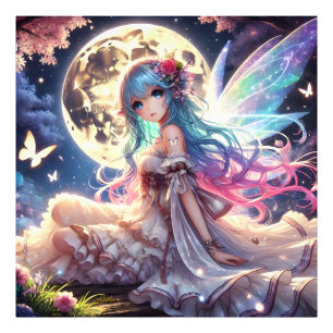 Impression Photo Anime Girl Moon Fairy Princesse dans le jardin