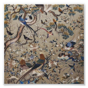 Impression Photo Antique, or, soie, nature, Peinture, asiatique, Oi