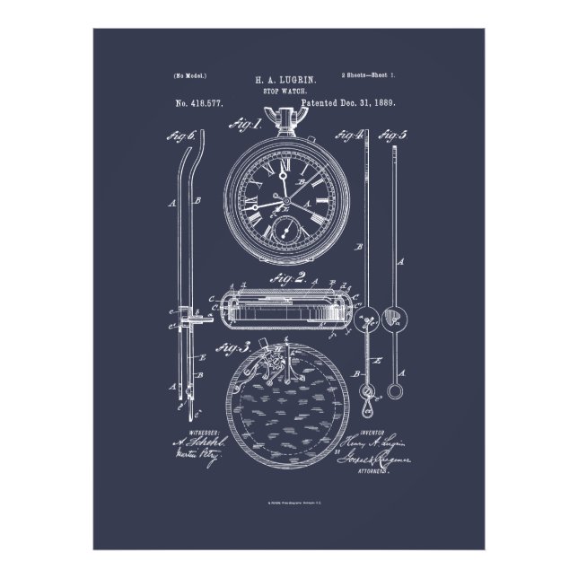 Impression Photo Antique Stopwatch, 1889 Brevet (Devant)