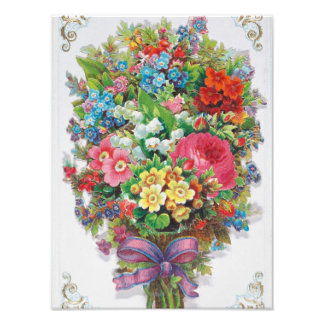 Impression Photo Antique Valentine, Colorful Bouquet, CIrca 1875