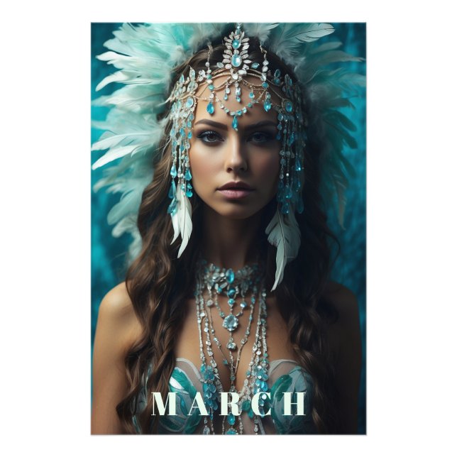 Impression Photo *~* Ap53 Boho MARCH AQUAMARINE Tête (Devant)