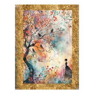 Impression Photo *~ AP95 Art floral fantaisiste NATURE FEMME OISEA