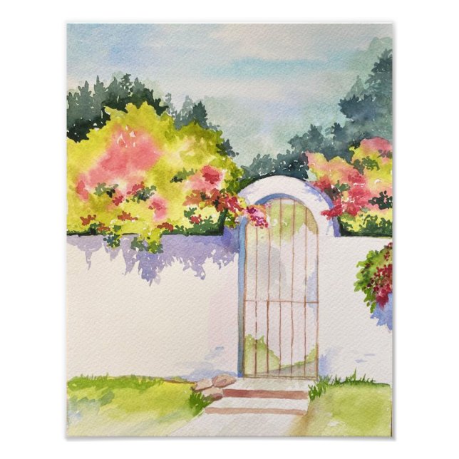 Impression Photo Aquarelle Arrière Porte de jardin Imprimer (Devant)