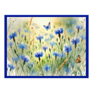 Impression Photo Aquarelle bleu Floral Cornflower Allemagne