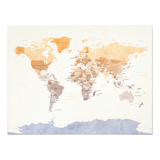 Impression Photo Aquarelle Carte politique du monde (Devant)