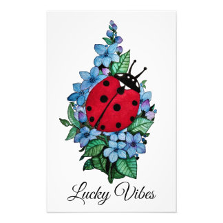 Impression Photo Aquarelle Cute Ladybird Avec Fleurs Bleues Sauvage
