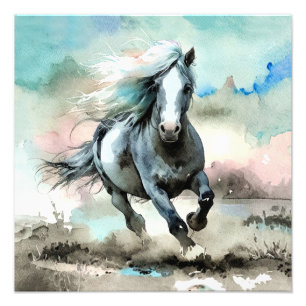 Impression Photo Aquarelle de cheval de trait majestueux 