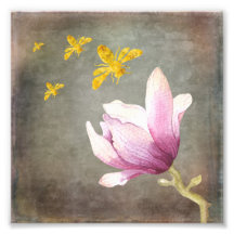 Aquarelle Flower & Gold Bees