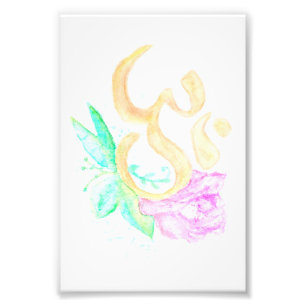 Impression Photo Aquarelle OM symbole avec fleurs