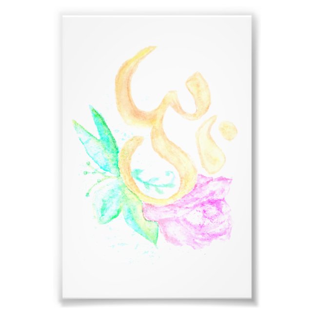 Impression Photo Aquarelle OM symbole avec fleurs (Devant)