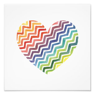 Impression Photo Aquarelle peinte arc-en-ciel Chevron Heart Print