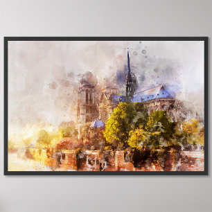 Impression Photo Aquarelle Peinture Cathédrale Notre-Dame Lever du 
