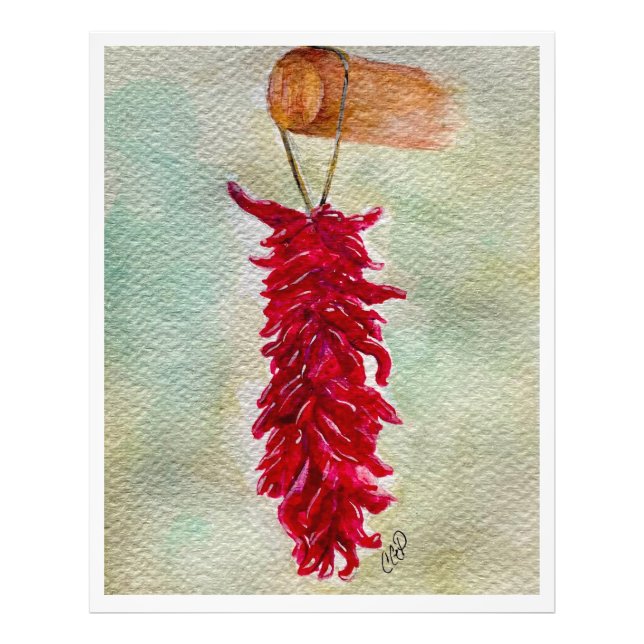 Impression Photo Aquarelle Rouge Chili Ristra Nouveau Mexique (Devant)