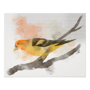 Impression Photo Aquarelle Western Tanager Branche des oiseaux jaun