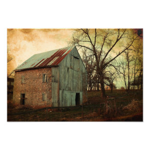 Impression Photo Arbre de vieille grange en filtre dégradé vintage