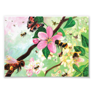 Impression Photo Arbre florissant avec les abeilles