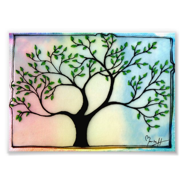 Impression Photo Arbre sur Vellum sur l'arrière - plan aquarelle (Devant)