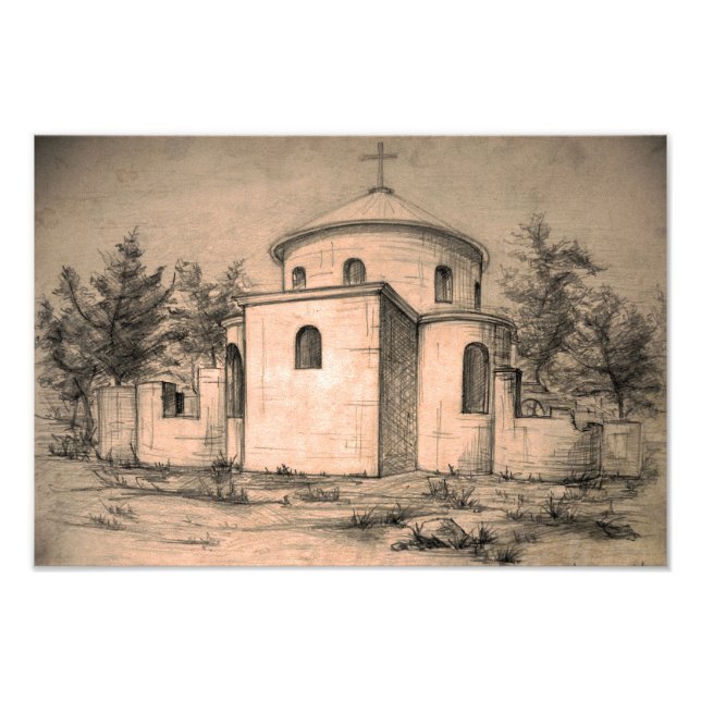Impression Photo Architecture Église orthodoxe antique Dessin Art (Devant)
