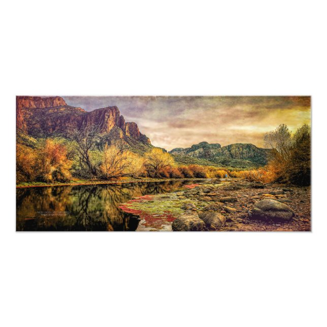 Impression Photo Arizona River Sonoran Desert Mountains 24" x 11" (Devant)