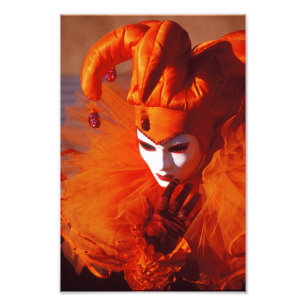 Impression Photo Arlequin en orange au Carnaval de Venise
