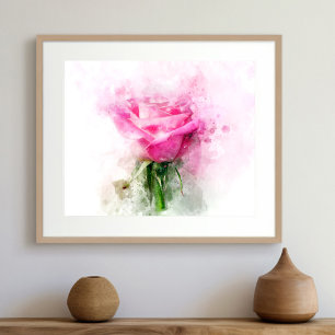 Impression Photo Art aquarelle de rose rose sur fond blanc