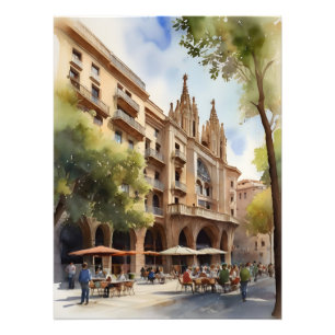 Impression Photo Art de l'aquarelle de Barcelone