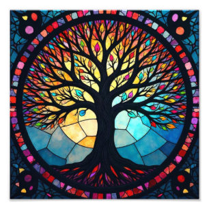Impression Photo Art de verre coloré, Arbre de Vie en verre coloré