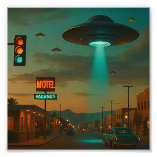 Impression Photo Art d'invasion UFO rétro style MCM