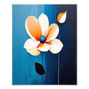 Impression Photo Art floral bleu et orange contemporain