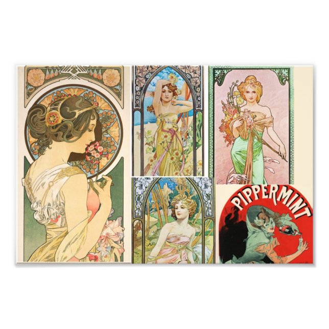 Impression Photo Art Nouveau Femmes Françaises Mosaïque Art (Devant)