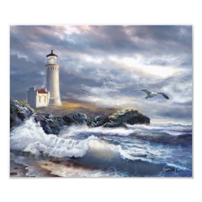 Impression Photo Art Print North Head Lightouse and Crushing Waves (Devant)